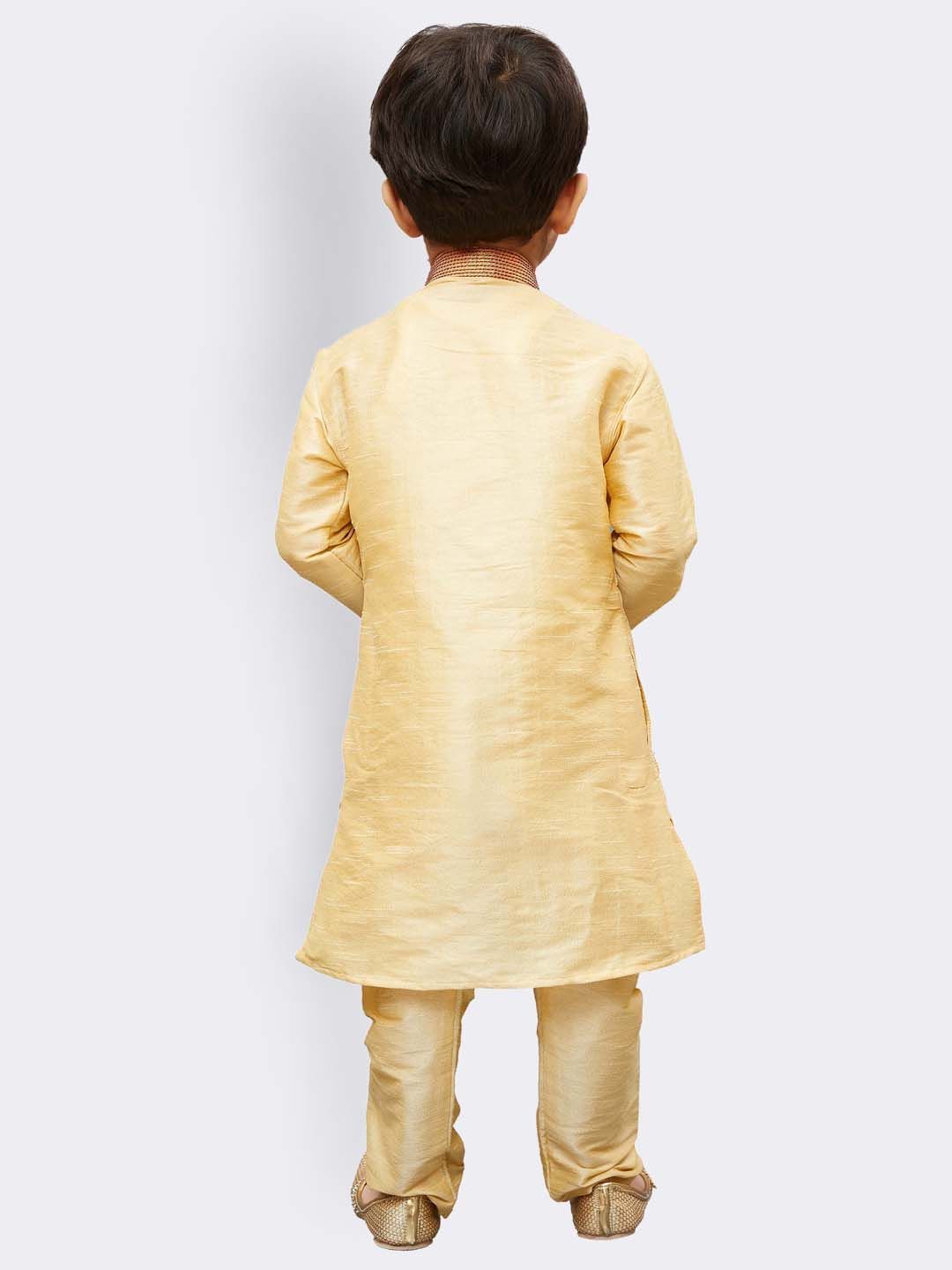 Vastramay Boys' Gold Cotton Silk Kurta and Pyjama Set
