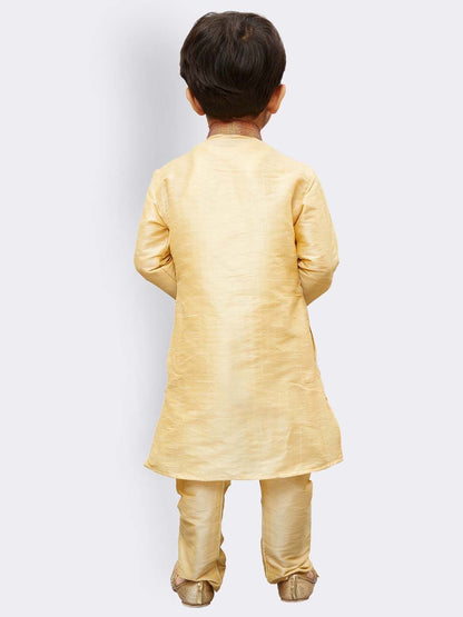Vastramay Boys' Gold Cotton Silk Kurta and Pyjama Set