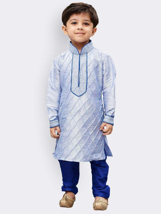 Vastramay Boys' Lavender Cotton Silk Kurta and Pyjama Set