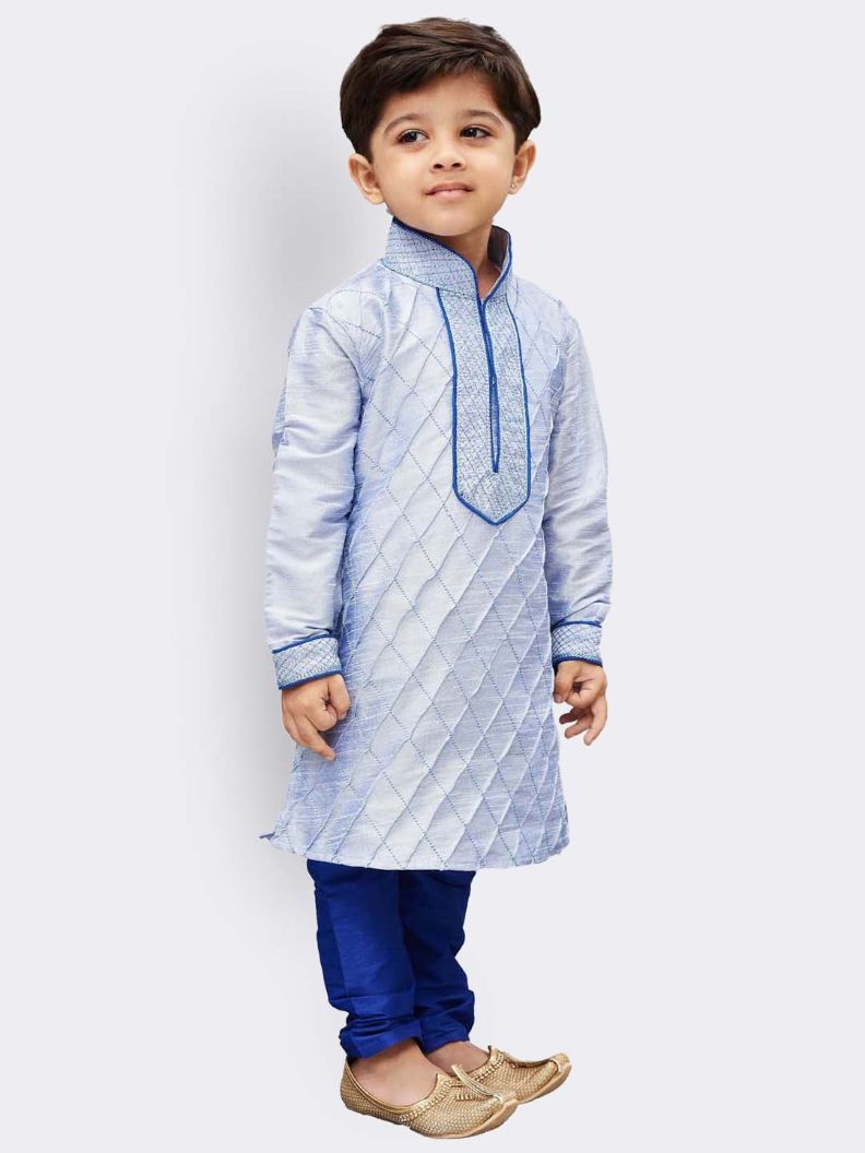 Vastramay Boys' Lavender Cotton Silk Kurta and Pyjama Set