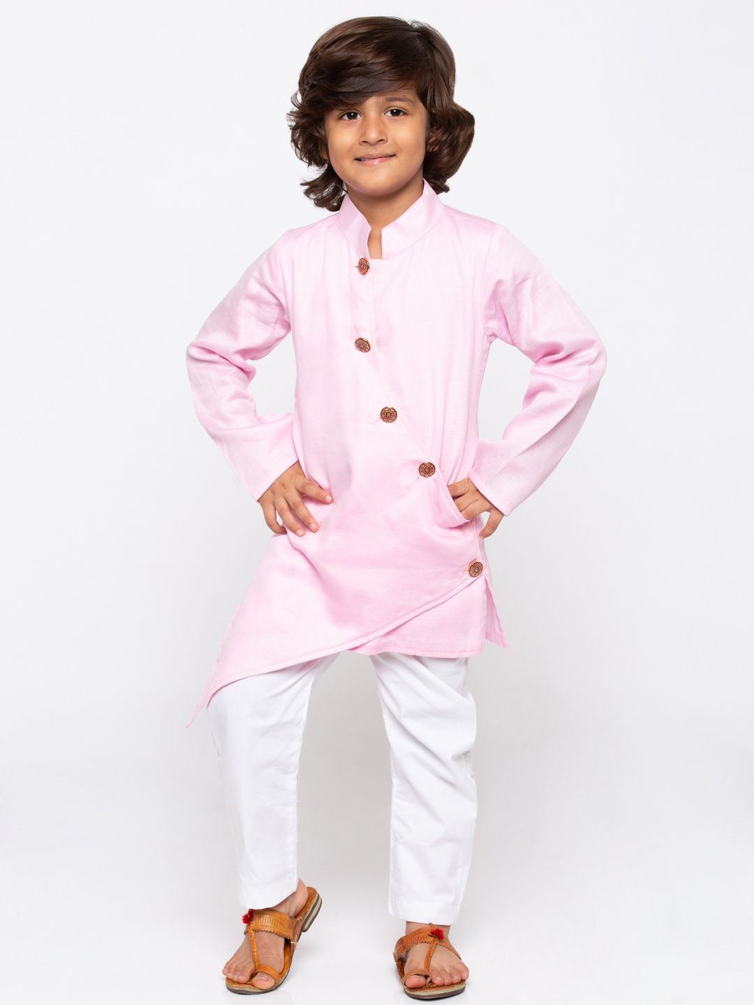 JBN CREATION Boys' Pink Cotton Silk Kurta and Pyjama Set