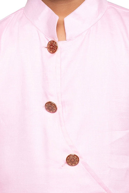 JBN CREATION Boys' Pink Cotton Silk Kurta and Pyjama Set
