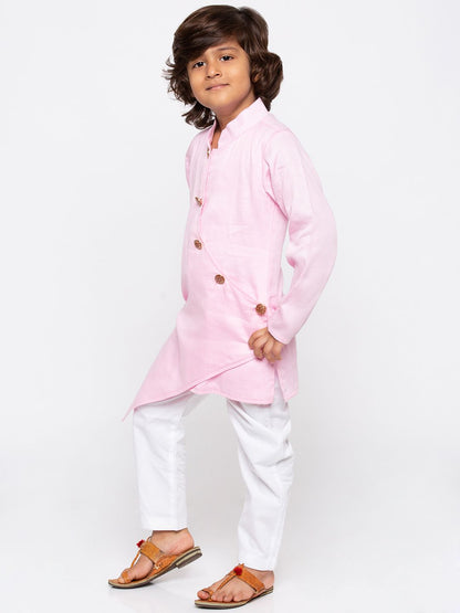 JBN CREATION Boys' Pink Cotton Silk Kurta and Pyjama Set