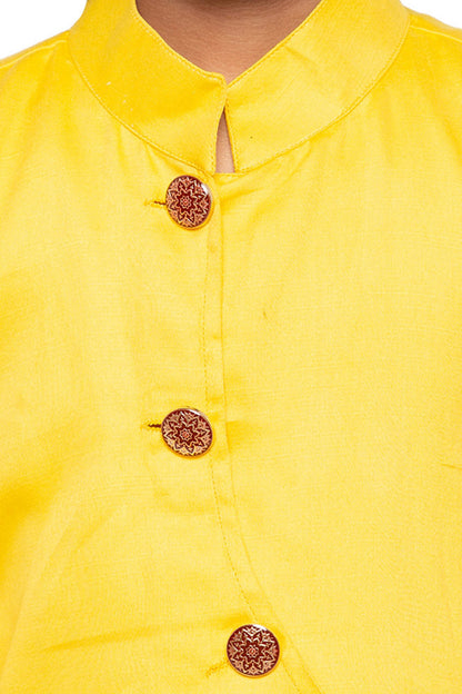 JBN CREATION Boys' Yellow Cotton Silk Kurta and Pyjama Set