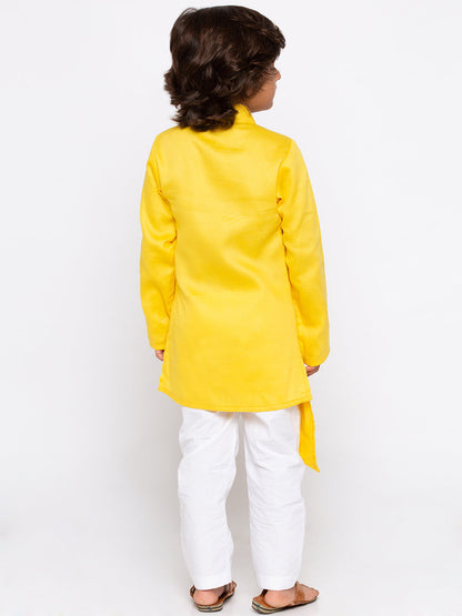 JBN CREATION Boys' Yellow Cotton Silk Kurta and Pyjama Set