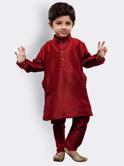 Vastramay Silk Blend Maroon Baap Beta Kurta Pyjama Set