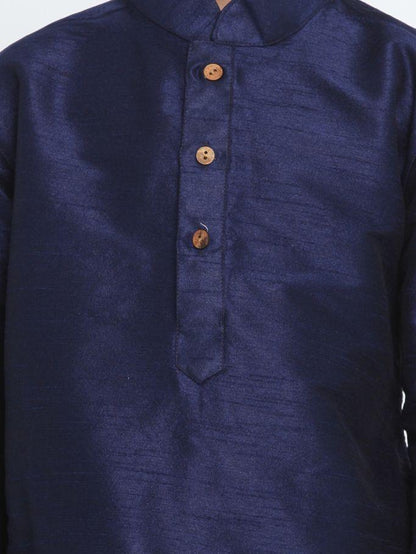 Vastramay Boys' Deep Blue Cotton Silk Blend Kurta and Pyjama Set