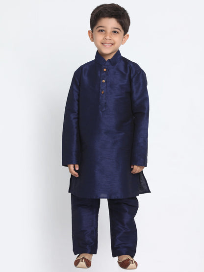 Vastramay Silk Blend Navy Blue Baap Beta Kurta Pyjama Set