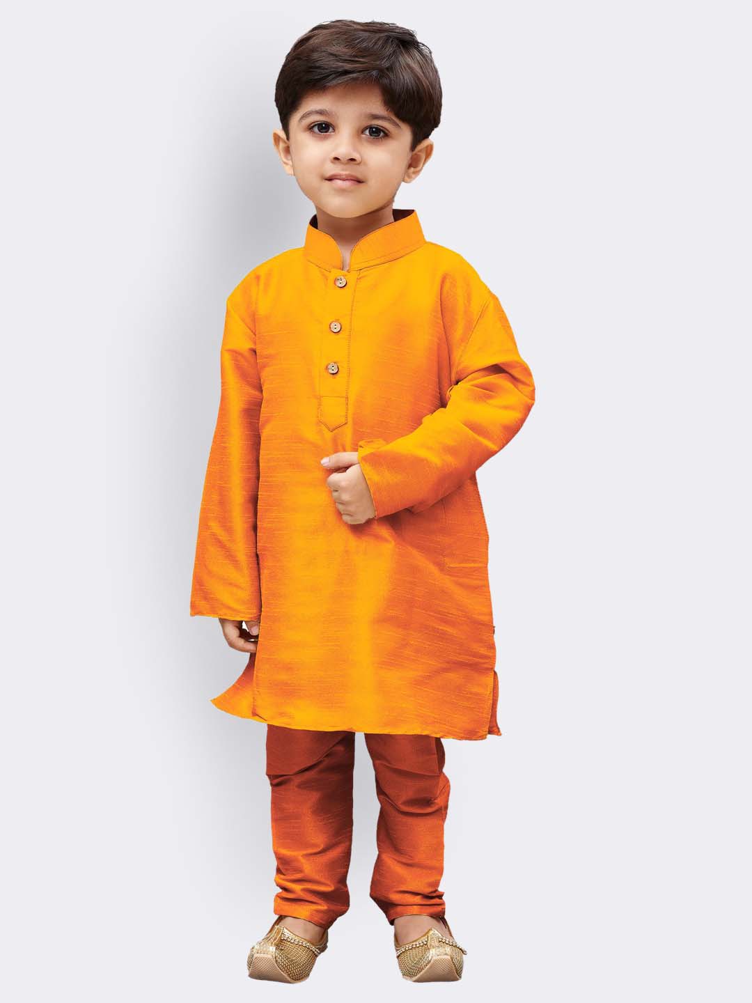 Vastramay Silk Blend Orange Baap Beta Kurta Pyjama Set