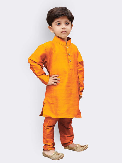 Vastramay Silk Blend Orange Baap Beta Kurta Pyjama Set