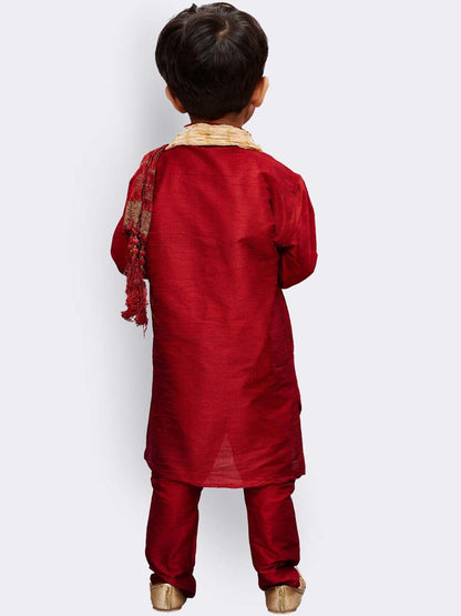 Vastramay Boys Maroon Regular Kurti with Pyjamas & With Dupatta