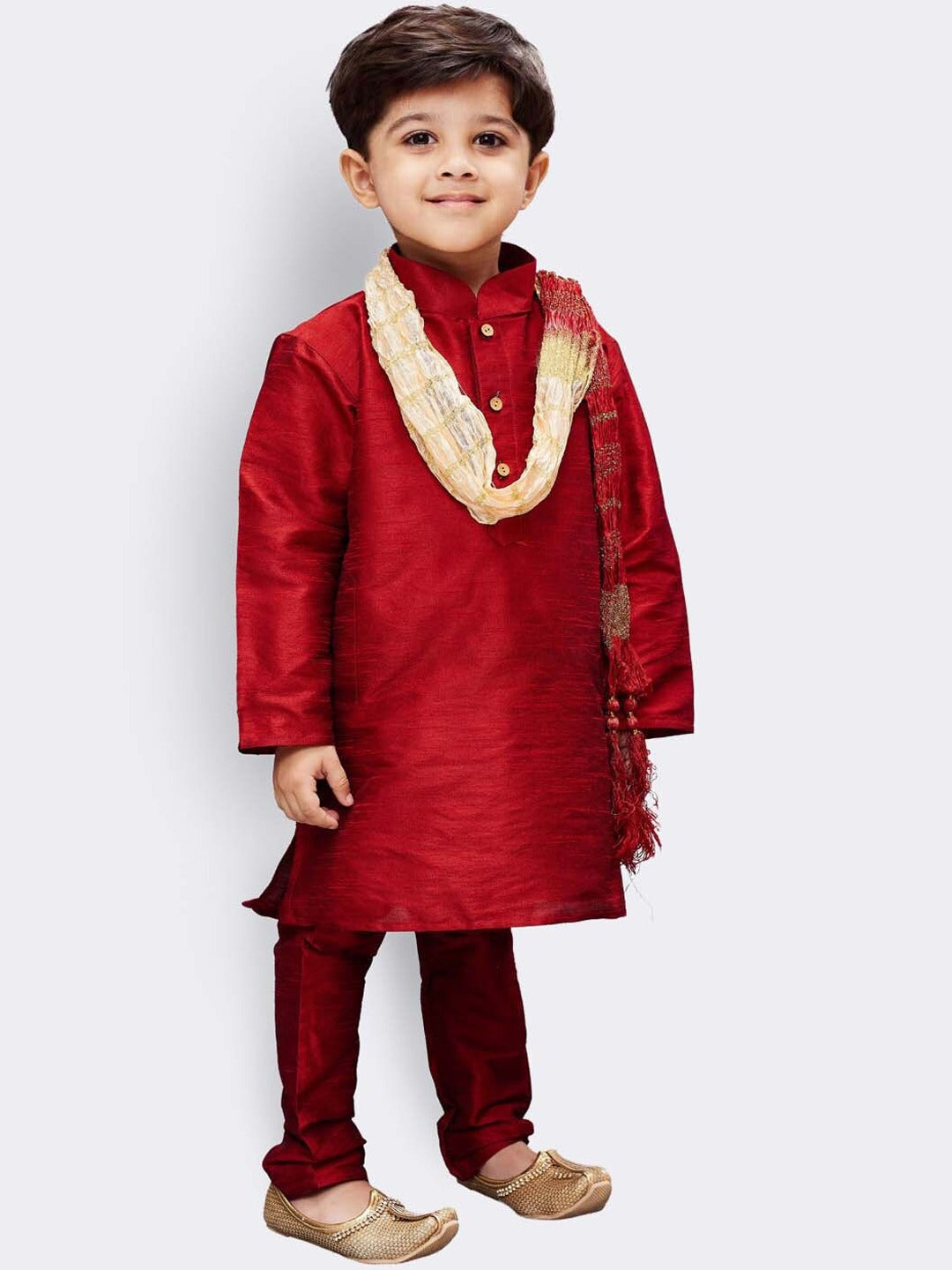 Vastramay Boys Maroon Regular Kurti with Pyjamas & With Dupatta