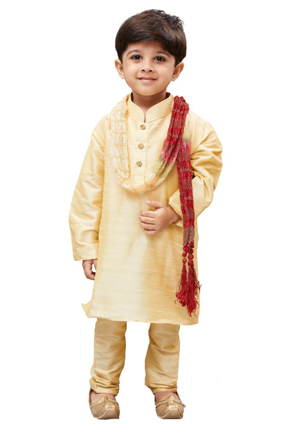 Vastramay Boys Gold Regular Kurta with Pyjamas & With Dupatta