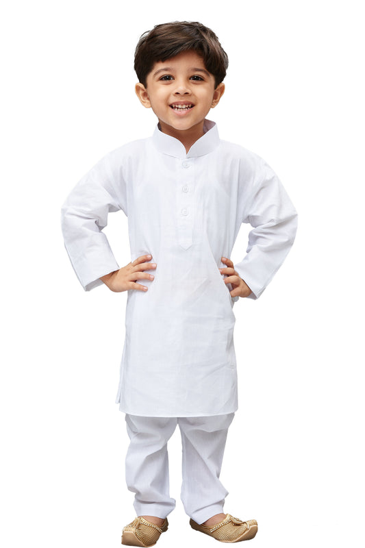 Vastramay Boys White Solid Regular Kurta with Pyjamas