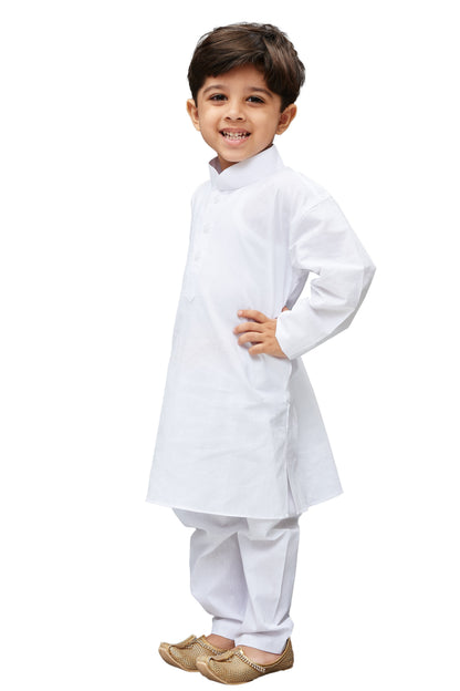 Vastramay Boys White Solid Regular Kurta with Pyjamas