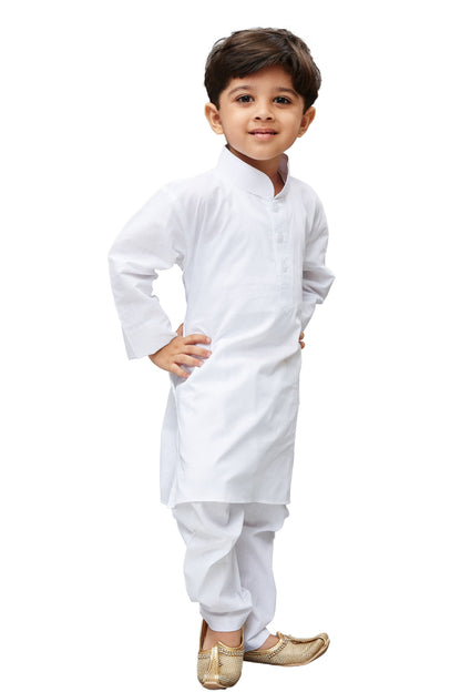 Vastramay Boys White Solid Regular Kurta with Pyjamas