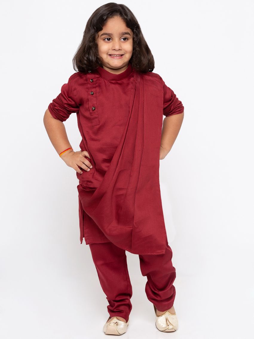 Vastramay Boys' Maroon Cotton Kurta and Pyjama Set