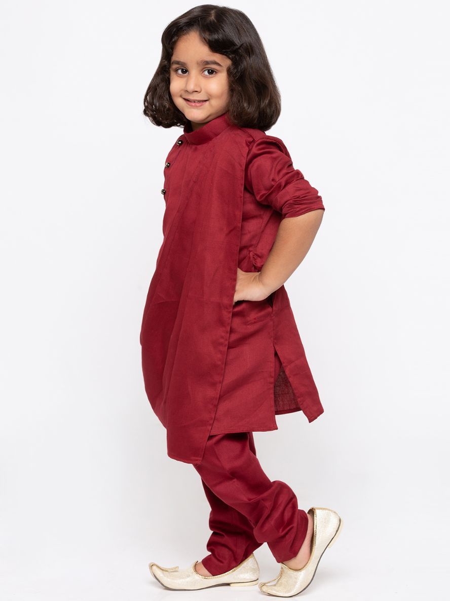 Vastramay Boys' Maroon Cotton Kurta and Pyjama Set