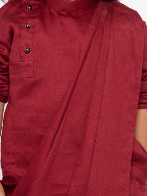 Vastramay Boys' Maroon Cotton Kurta and Pyjama Set