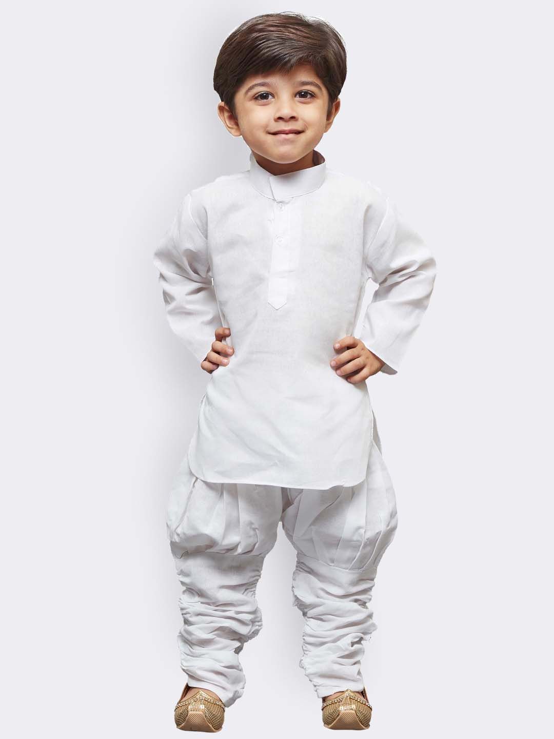 Vastramay Boys' White Linen Kurta and Pyjama Set