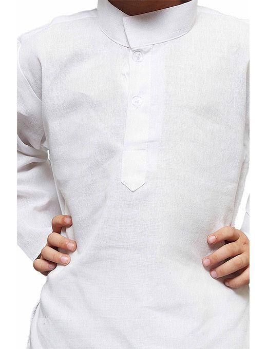 Vastramay Boys' White Linen Kurta and Pyjama Set