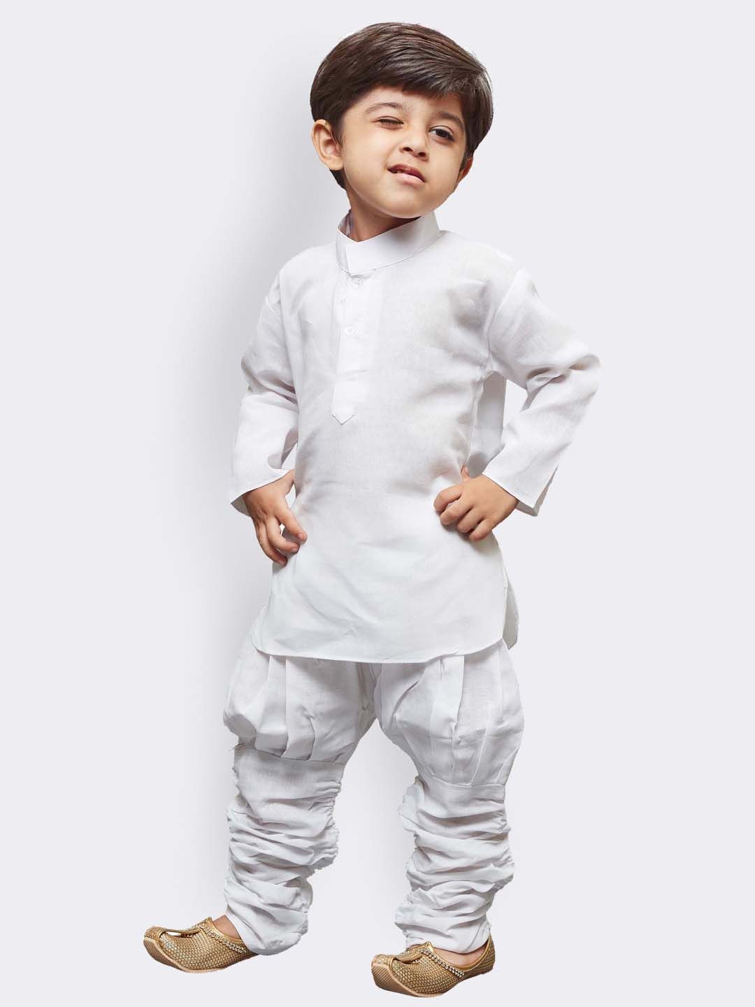 Vastramay Boys' White Linen Kurta and Pyjama Set