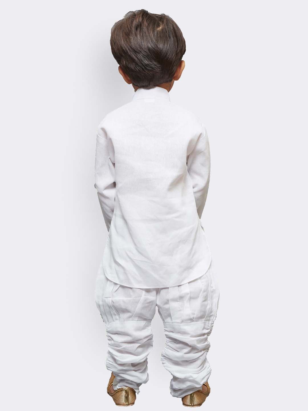 Vastramay Boys' White Linen Kurta and Pyjama Set