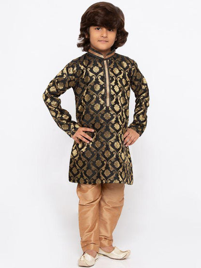 Vastramay Boys' Black Cotton Silk Kurta and Pyjama Set