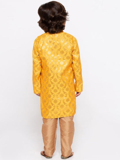 Vastramay Boys' Yellow Cotton Silk Kurta and Pyjama Set