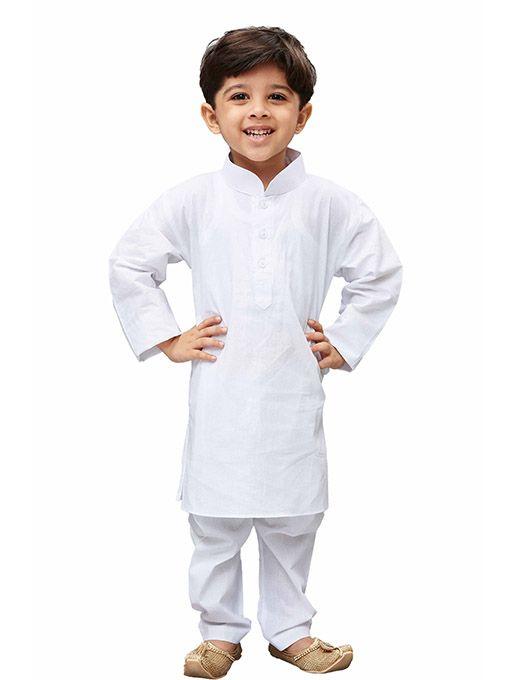 Vastramay Boys' White Cotton Kurta and Pyjama Set