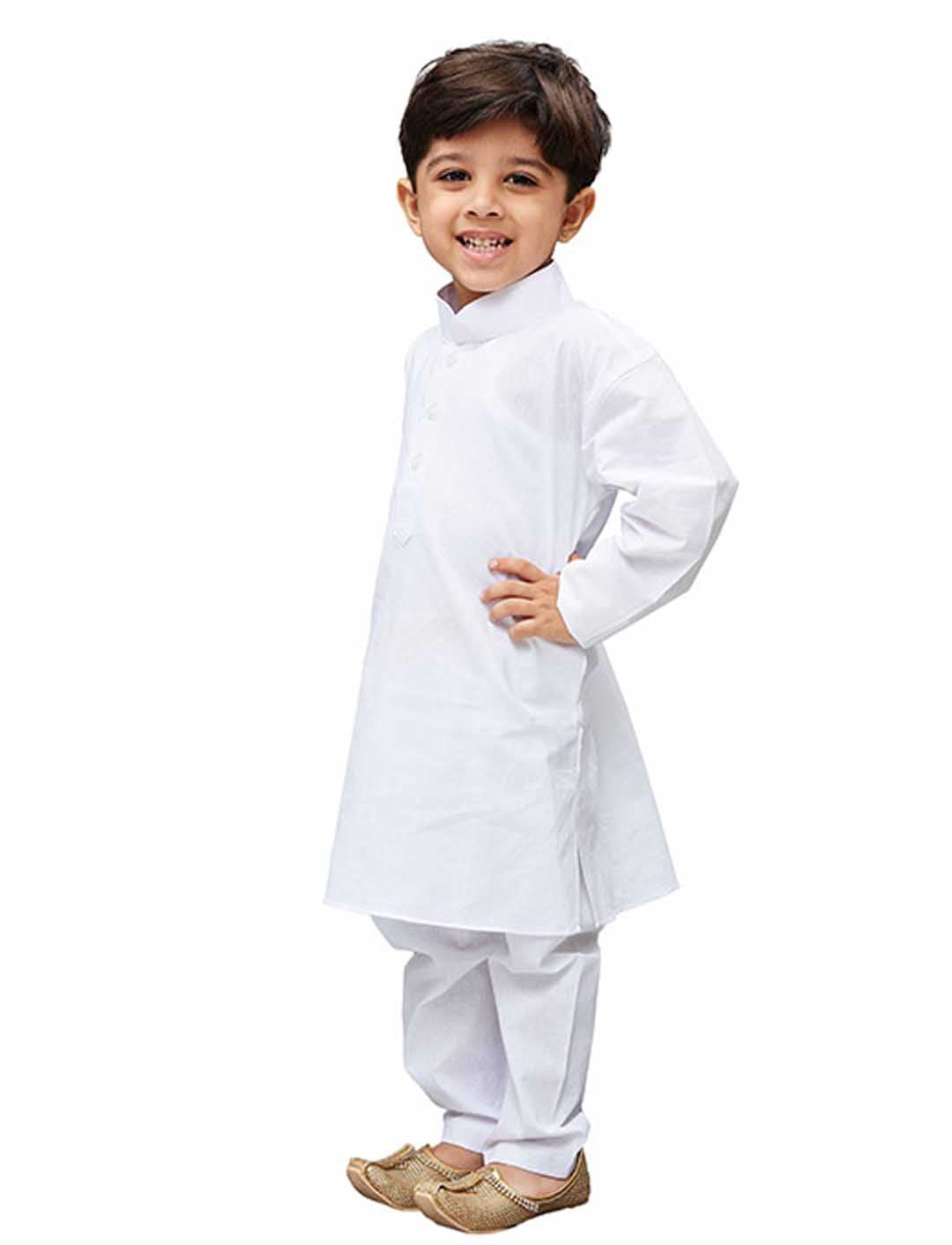 Vastramay Boys' White Cotton Kurta and Pyjama Set