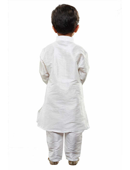 Vastramay Boys' White Cotton Silk Kurta and Pyjama Set