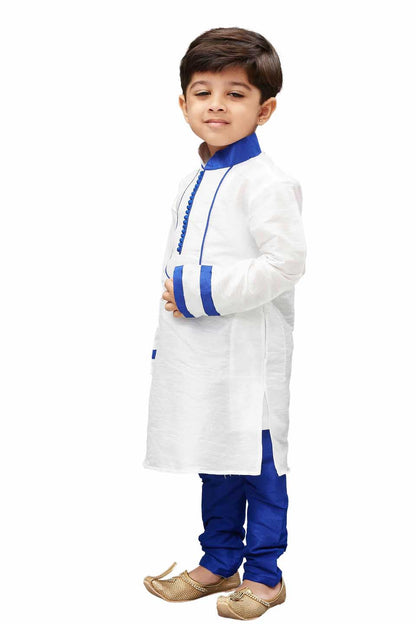 Vastramay Boys' White Cotton Silk Kurta and Pyjama Set