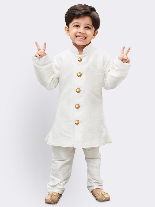 Vastramay Boys' White Silk Blend Kurta And Pyjama Set