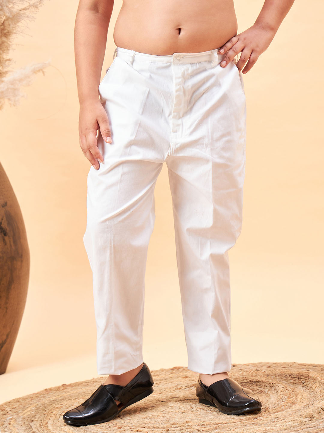 VASTRAMAY Boy's White Cotton Slim Fit Pant