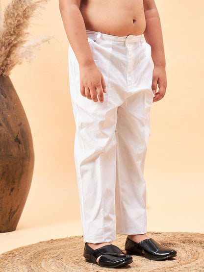 VASTRAMAY Boy's White Cotton Slim Fit Pant