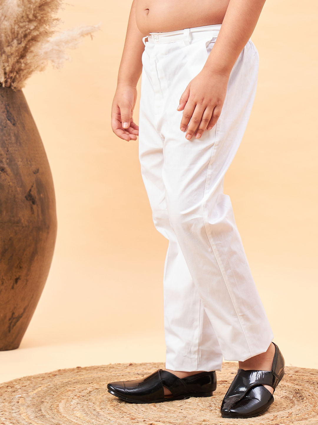 VASTRAMAY Boy's White Cotton Slim Fit Pant