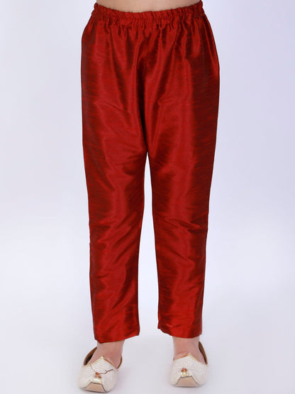 Vastramay Boy's Maroon Solid Ethnic Pyjamas