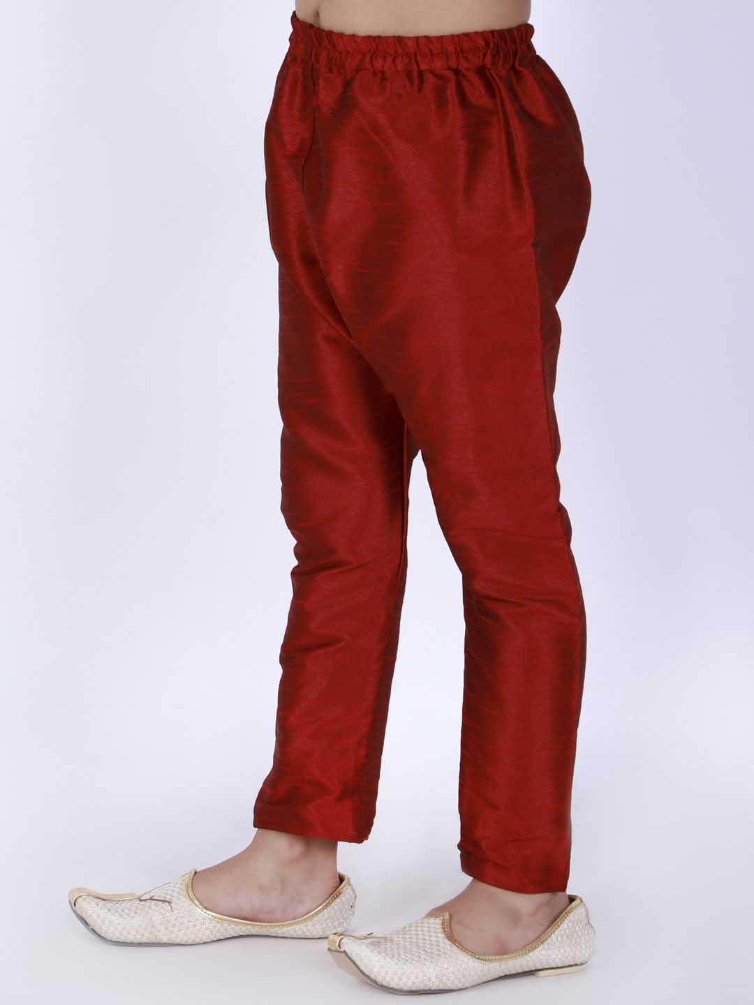 Vastramay Boy's Maroon Solid Ethnic Pyjamas