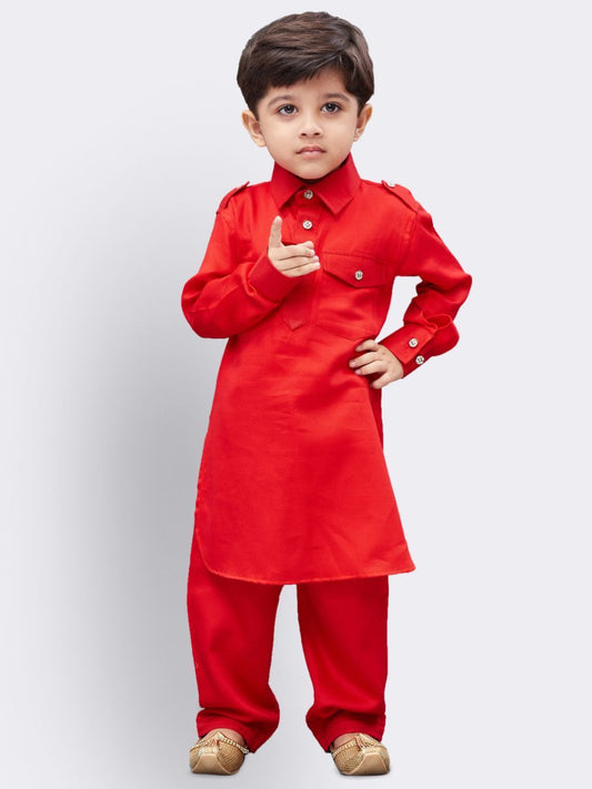 Vastramay  Boys' Red Cotton Pathani