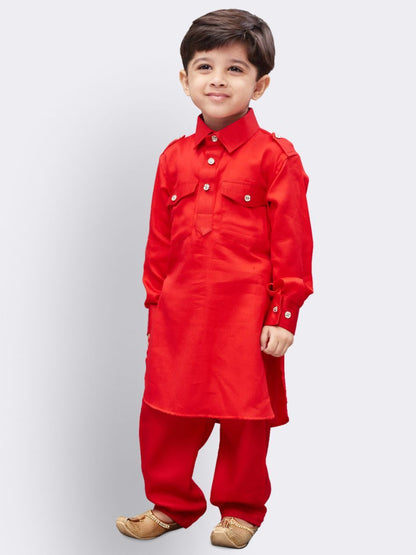 Vastramay  Boys' Red Cotton Pathani