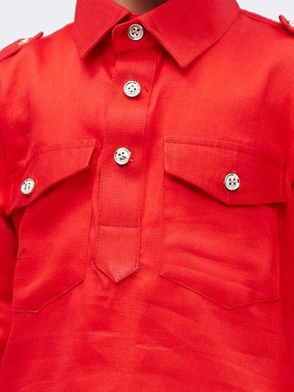 Vastramay  Boys' Red Cotton Pathani