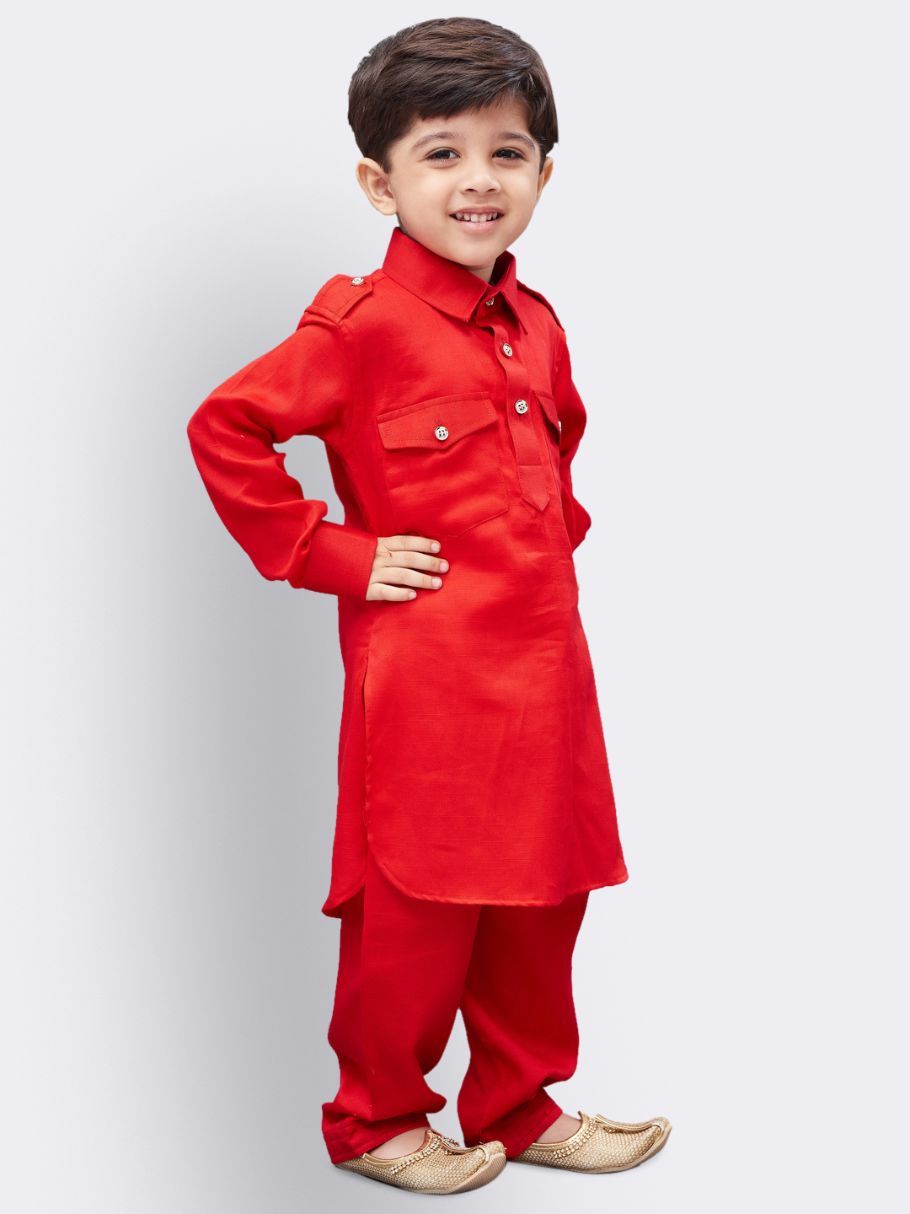 Vastramay  Boys' Red Cotton Pathani