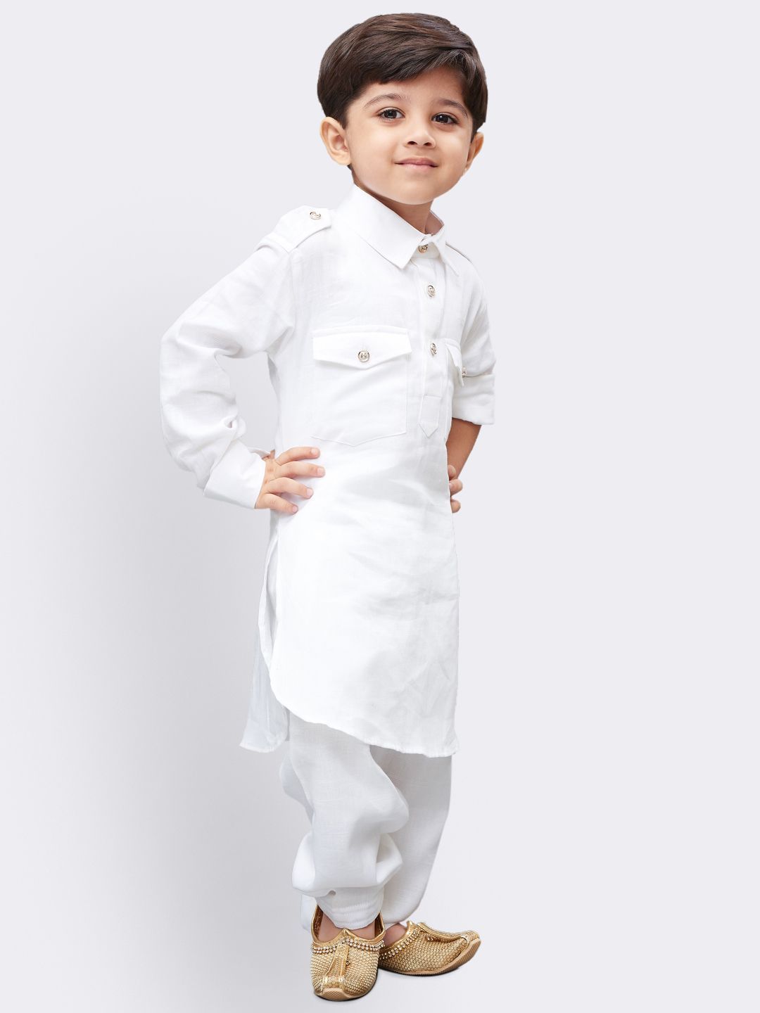 Vastramay  Boys' White Cotton Pathani