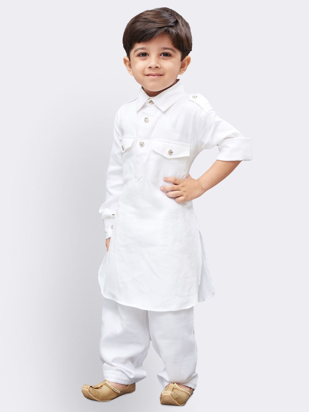 Vastramay  Boys' White Cotton Pathani