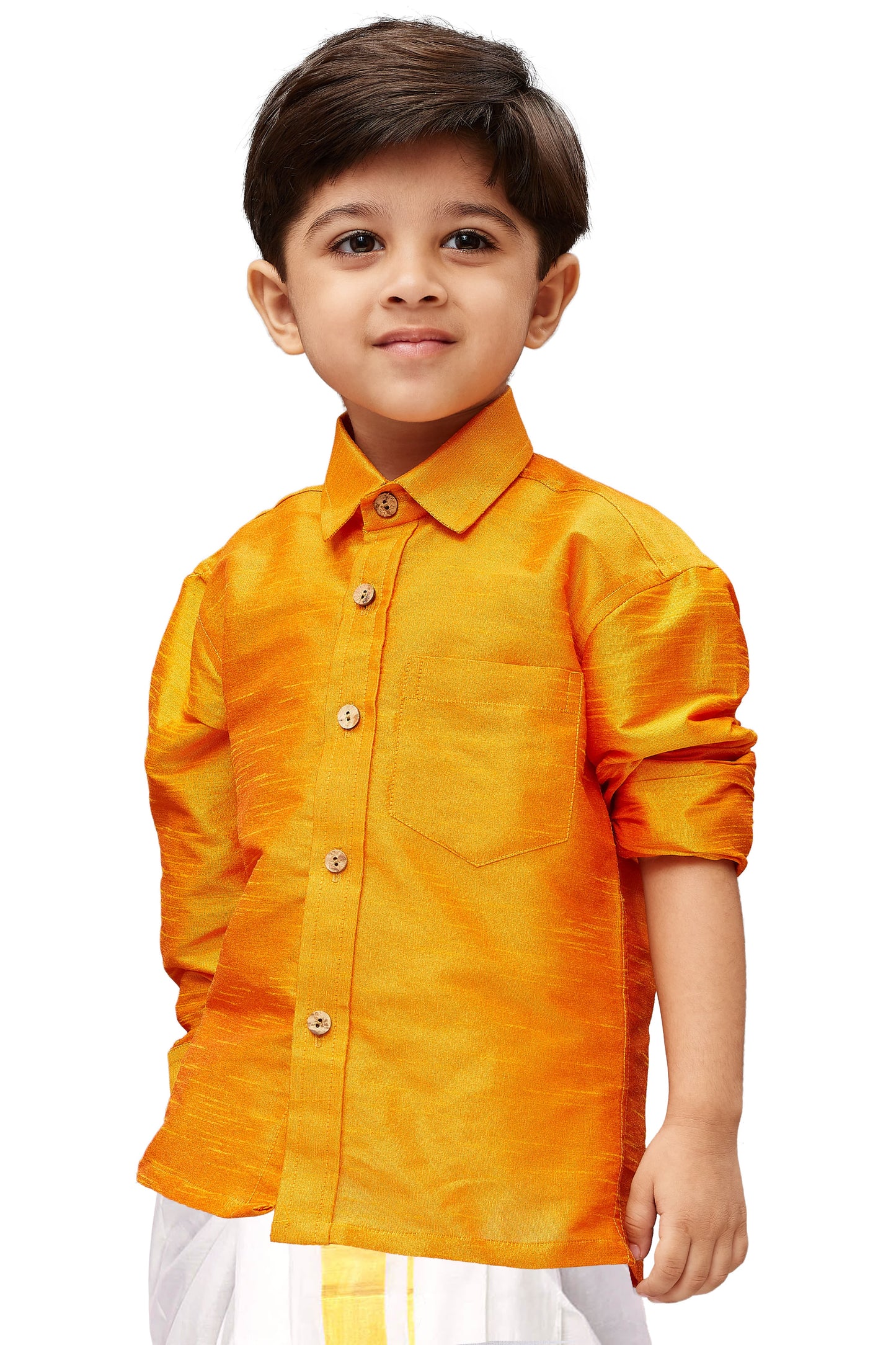 Vastramay Silk Blend Orange Baap Beta Shirt