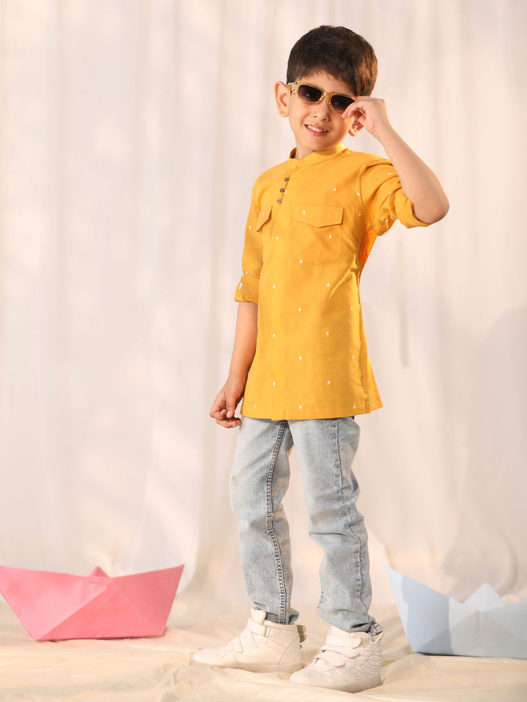 VASTRAMAY Mustard Cotton Summer Cool Siblings Matching Set