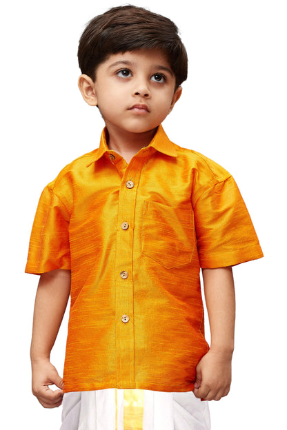 Vastramay Orange Silk Blend Baap Beta Shirt set