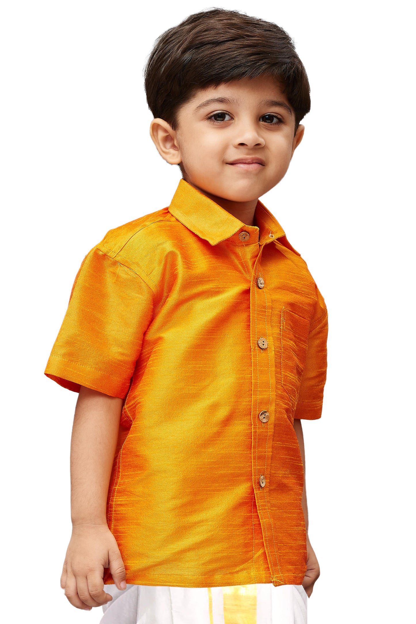 Vastramay Orange Silk Blend Baap Beta Shirt set