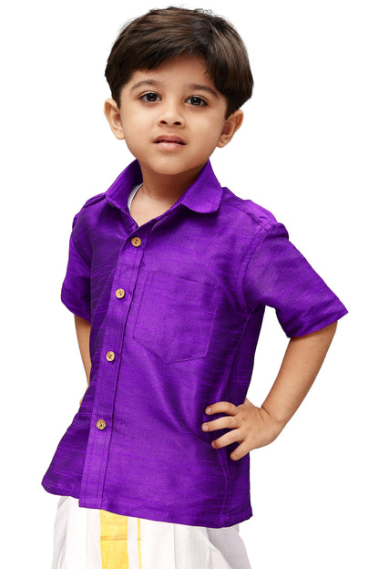 Vastramay Purple Silk Blend Baap Beta Shirt set